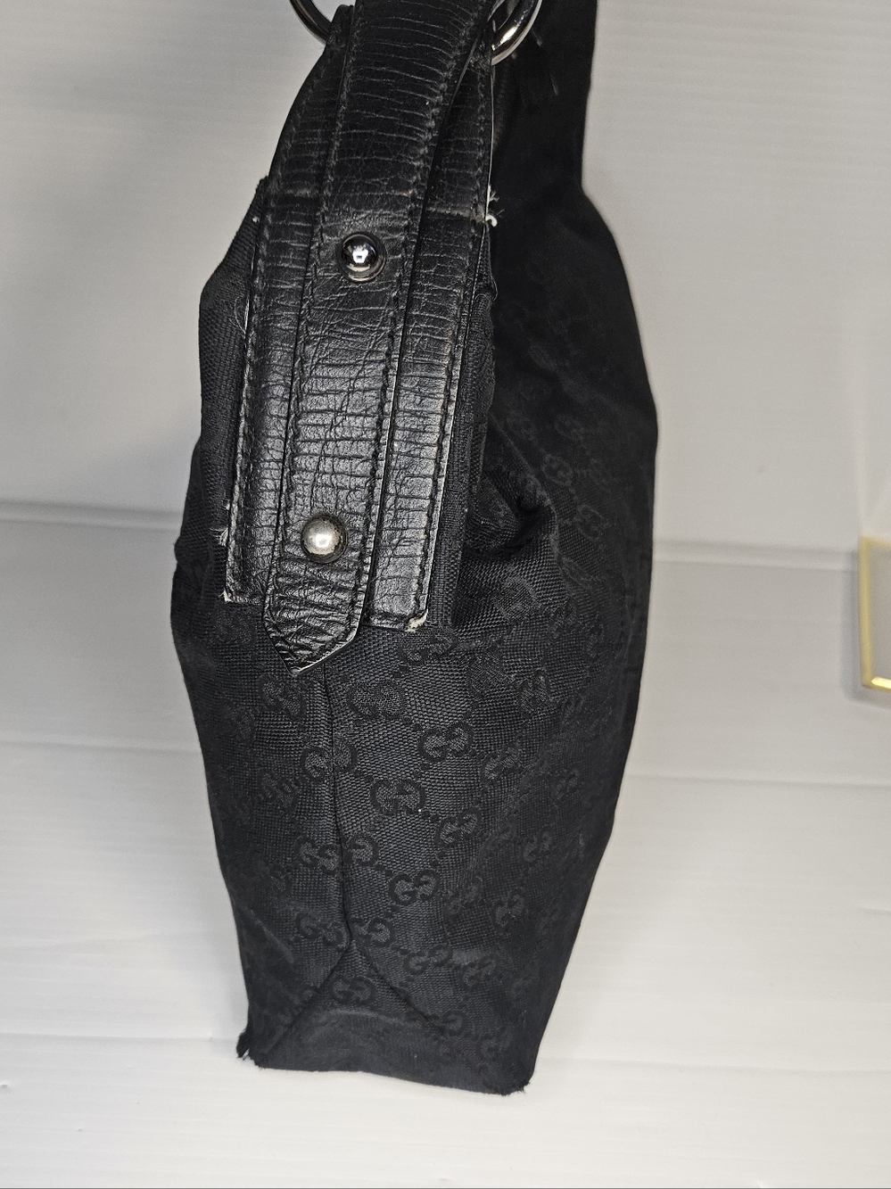 Authentic Gucci Black GG Canvas Horsebit Hobo Shoulder Bag Medium - Picture 6 of 16